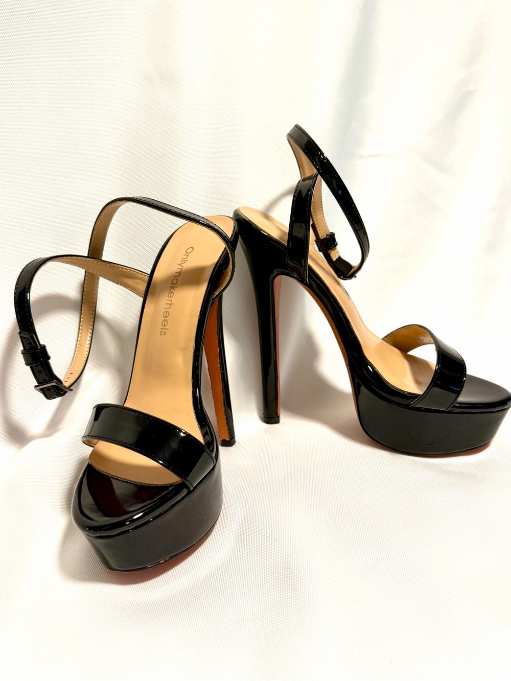 Black Patent Platform High-Heel Sandals with Ankle Strap